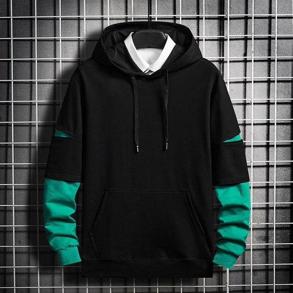

men's hoodies & sweatshirts pure color sports hoodie fashion loose stitching streetwear 2021 spring and autumn, Black