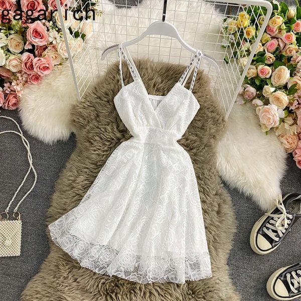 

gagarich women dresses 2021 spring summer french temperament ladies backless sleeveless v-neck a-line lace formal vestidos casual, Black;gray