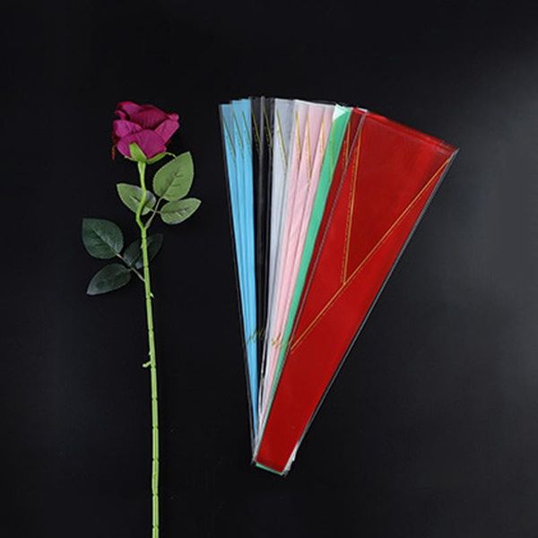 

gift wrap 50pcs home decor packaging bags triangle transparent fresh flower single rose plastic creative wrapping paper