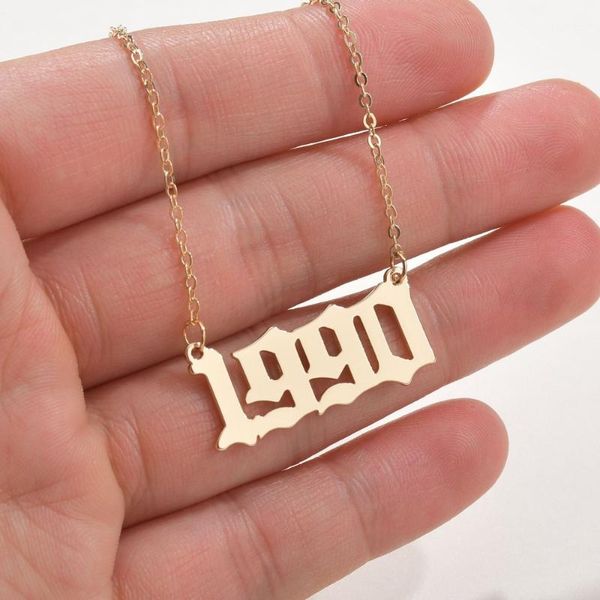 

stainless steel year number custom necklaces pendants for women men gold silver color long chain female necklace fashion jewelry chokers, Golden;silver