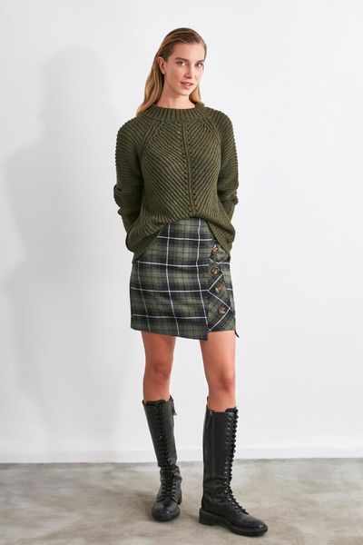 

skirts trendyol plaid skirt twoaw21et0741, Black