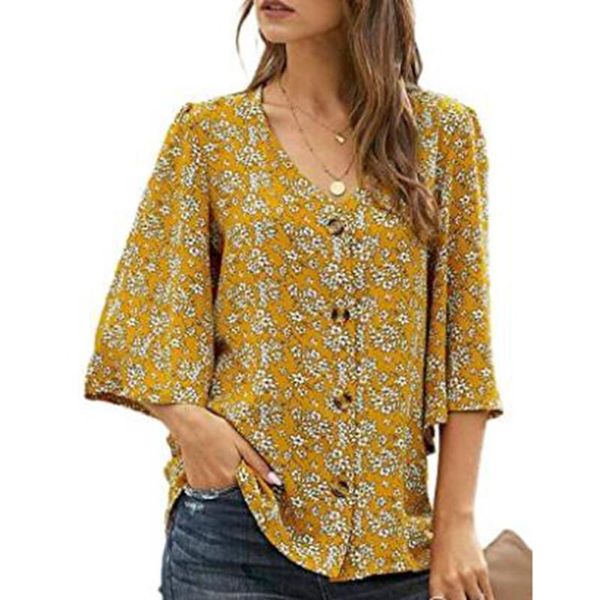 

women's blouses & shirts leaf print for women chemisier femme summer kimono three quarter sleeve daily blouse blusa feminina, White