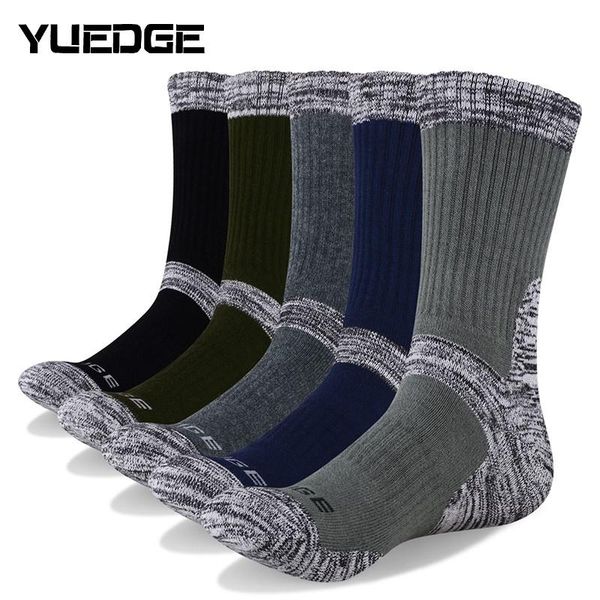 

sports socks yuedge men's 5 pairs cushion cotton crew outdoor trekking climbing walking running hiking cycling men, Black