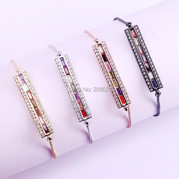 

link, chain design 10pcs mix color fashion women bracelet rainbow cz cubic zirconia rectangle bar charm bracelets jewelry, Black