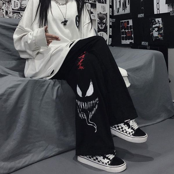 

women's pants & capris 2021 autumn women cargo harem fashion punk pockets jogger trousers harajuku elastics high waist streetwear, Black;white