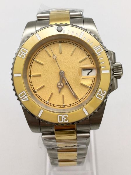 

wristwatches 40mm gold dial japanese nh35 movement watch men's automatic plated case luxury mechanical stainless steel strap, Slivery;brown