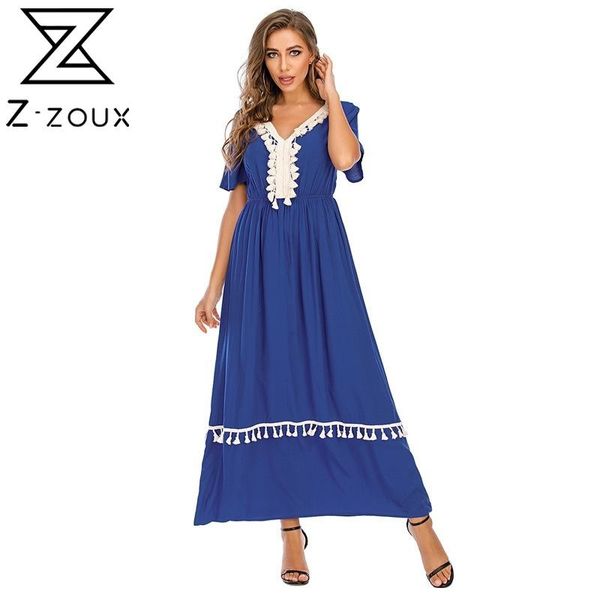 

women dress v neck short sleeve maxi es high waist tassel bohemian plus size loose long summer es 210524, Black;gray