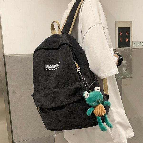 

backpack men's trend ins2021 new simple college student canvas large capacity schoolbag