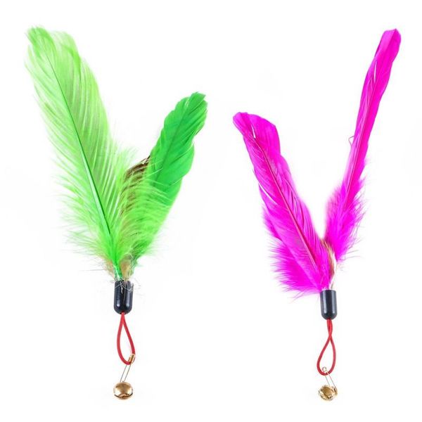 

5pcs cat teaser replacement feathers with bell for interactive kitten toy wand refills toys