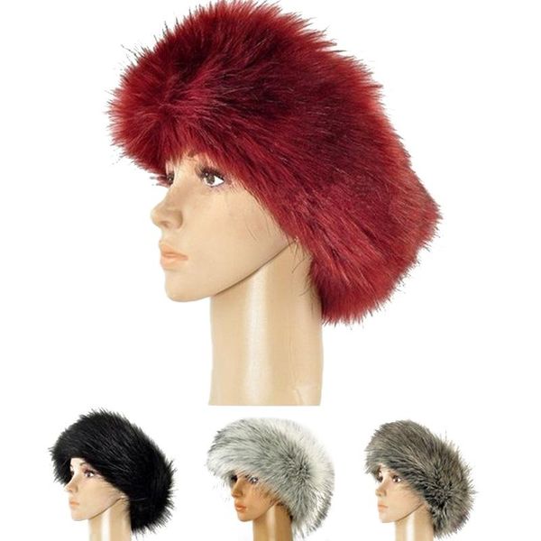 

outdoor hats earmuffs faux fur headband ear warmer women fluffy thick snow cap, Black;white