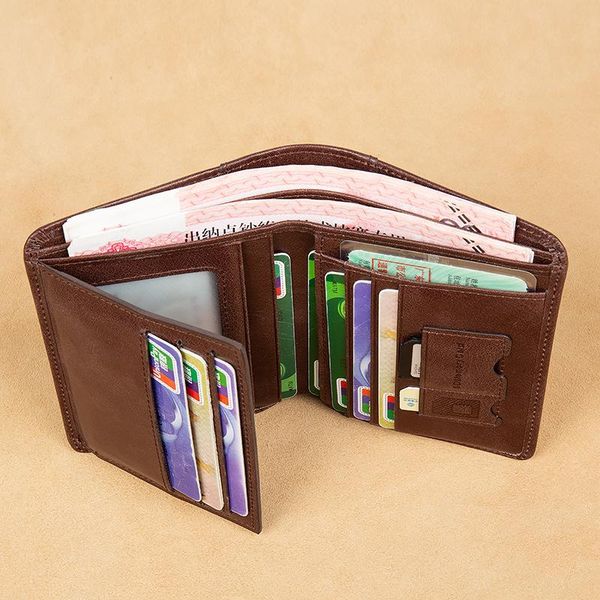 

men's genuine leather wallet ultra-thin anti-theft swiping vertical card holder male cowhide money purse wallets, Red;black