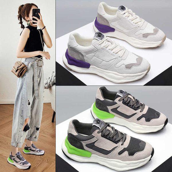 

autumn daddy shoes women 2020 designer korean versatile shallow sports women's thick soled breathable leather summer fashiontraining sn