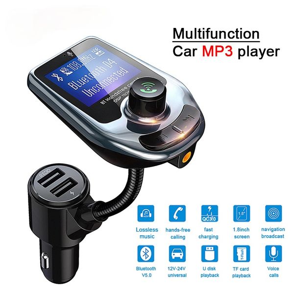 MP3-Player Bluetooth Car Kit FM-Sender-Modulator mit 3.0a Dual-USB-Autoladegerät Lautsprecher AUX-Anschluss