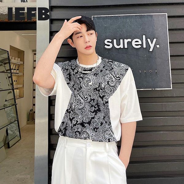 

men's t-shirts iefb 2021 summer clothing trend ins korean style cashew flower print contrast color patchwork short sleeve t-shirt 9y788, White;black