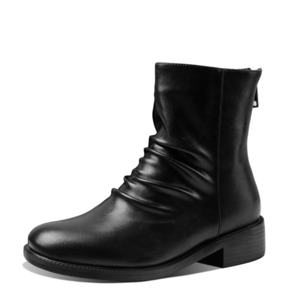 

size 34-43 women ankle boots zipper flat heel womens shoes winter fashion causal short boots daily woman footwear, Black