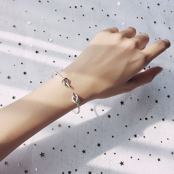 

fashion s925 korean silver bracelet simple thai silver double knot open bracelet personalized bracelet jewelry s1993, Black