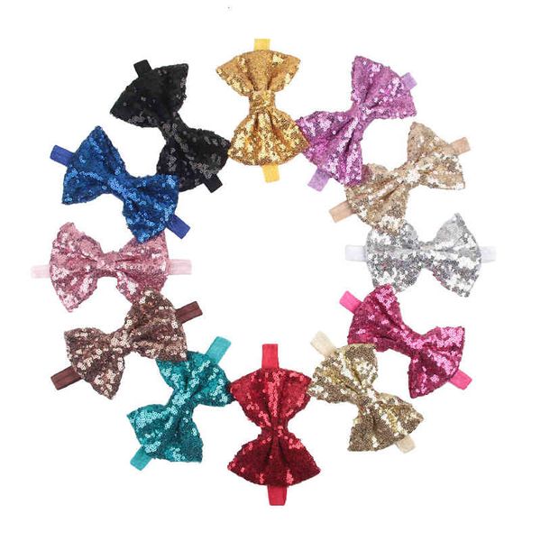 

hair accessories children girls headbands shinning big sequins bow kids baby handmade ands prince head po props kha401 iycn, Slivery;white
