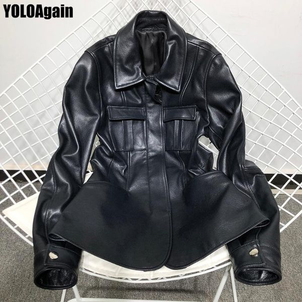 

women's leather & faux yoloagain women genuine jacket ladies real, Black