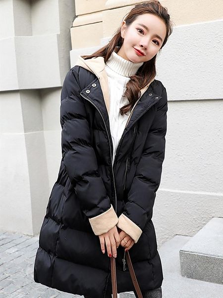 

women's trench coats fashion hooded cotton women jackets long section 2021 loose down padded thick winter coat sleeve, Tan;black