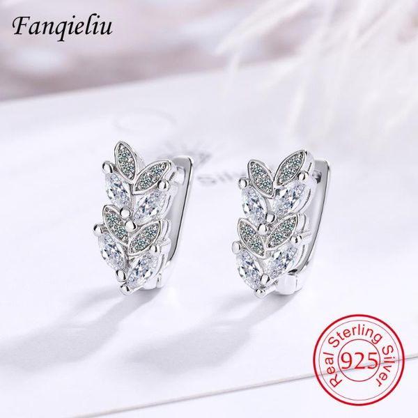 Hoop Huggie FanQieliu Crystal Olive Leaf Vintage Jewelry Real 925 Серьги стерлингов для женщин FQL21459