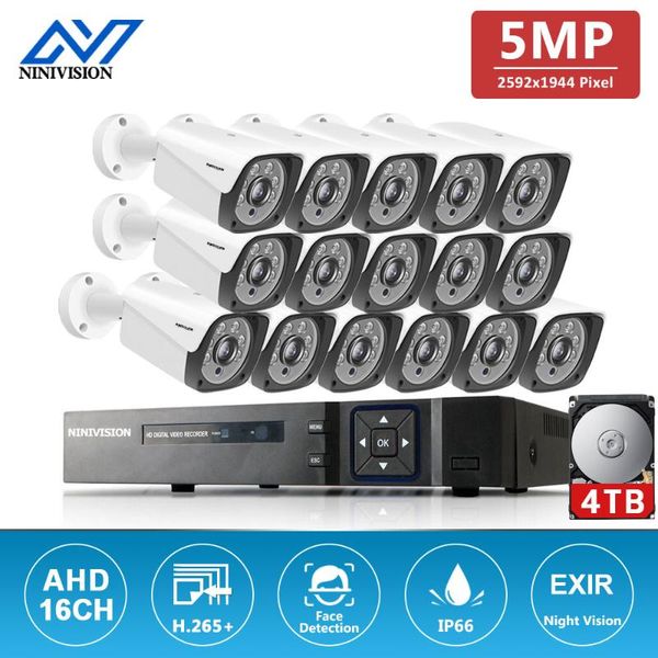 

h.265+ 16ch dvr security camera system 5mp cctv waterproof ir-cut video recorder face detection kit wireless kits