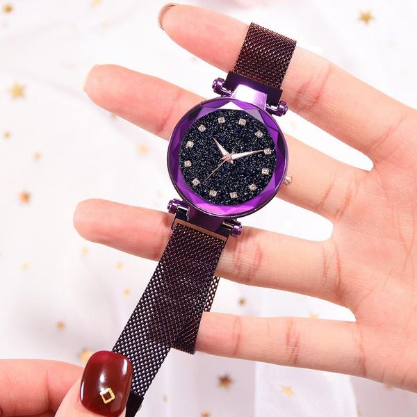 

luxury watch women rose gold ladies diamond starry sky bracelet quartz wrist watches for clock bayan kol saati wristwatches, Slivery;brown