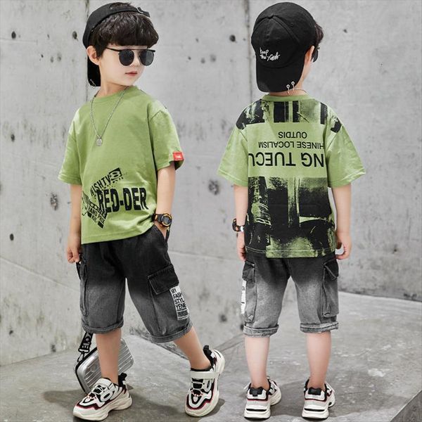 

teenage boys clothing set summer letter outfits kids jeans shorts tracksuit sportwear sport suit 4 6 8 9 10 12, White
