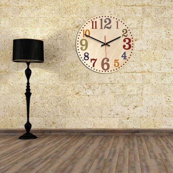 

wall clocks wooden printed clock round simplicity hanging for home living room dining hall decoration gym
