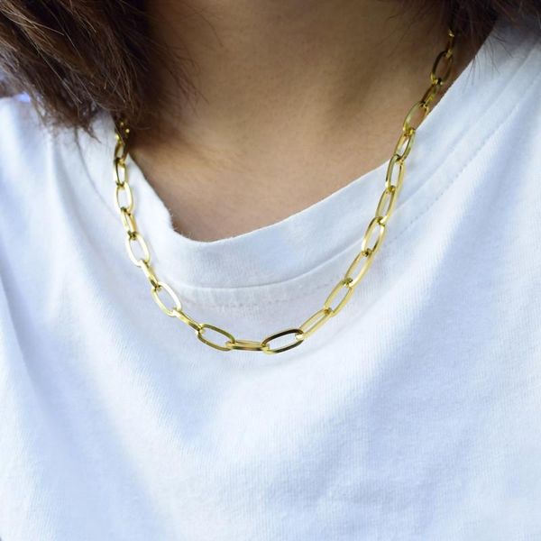 

chains women's stainless steel necklace geometric metal exaggerated gold silver color thick paperclip chain for women jewelry