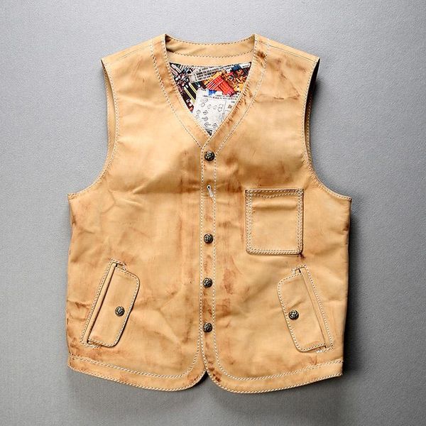 

men's leather & faux vintage genuine vest men v-neck cowboy style sleeveless jacket original cowhide motorcycle for male, Black