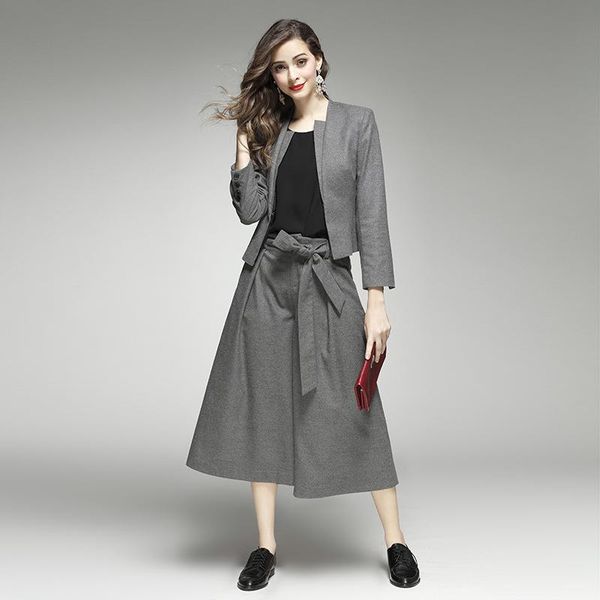 

women's suits & blazers elegant formal outfit hidden breasted wide led pants solid color grey 2 pieces set loose twin sets, White;black