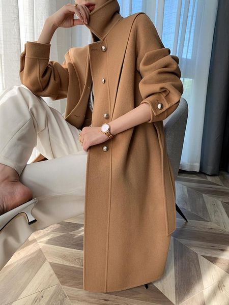 

women's wool & blends woolen coat for women autumn jacket double-sided coats winter women's long drop, Black