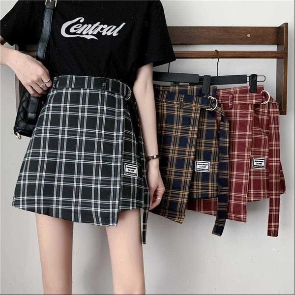 

oversize plaid mini high waist women skirt summer casual a line harajuku short, Black