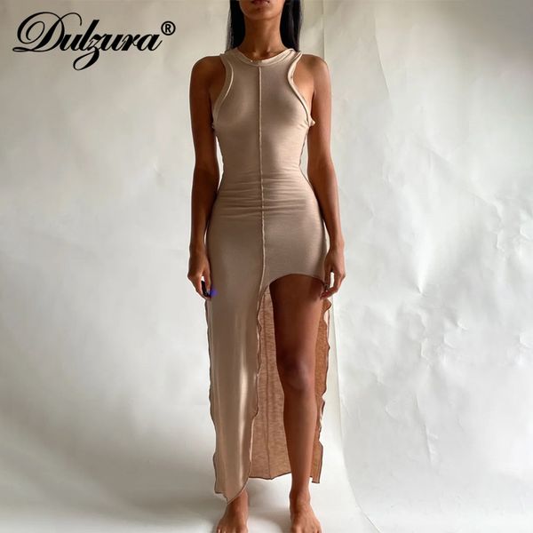 

patchwork women sleeve midi dress high slit bodycon party club streetwear 2021 summer clothes slim fashion, Black;white