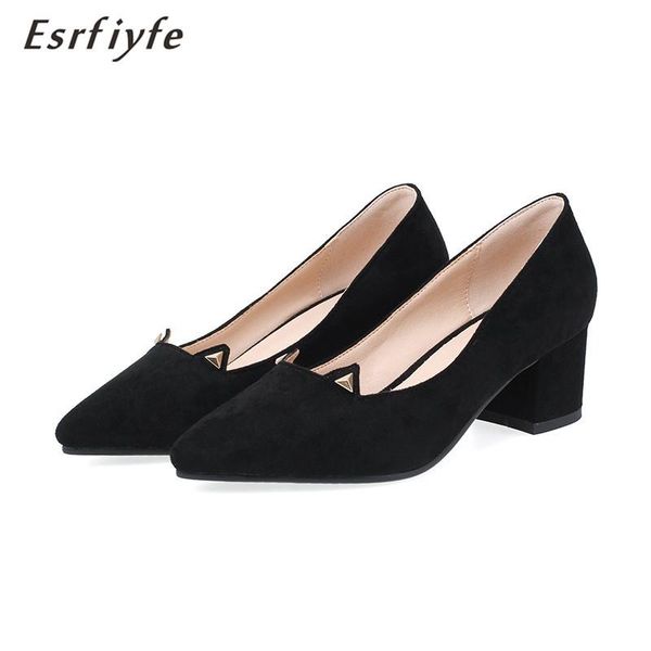 

dress shoes esrfiyfe 2021 thick heels woman fashion women pumps pointed toe work slip on spring summer footwear party, Black