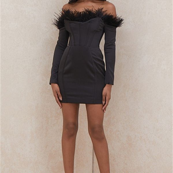 

dress wholesale women's black long sleeve tassel slash neck strapless celebrity party mini bandage dress, Black;gray