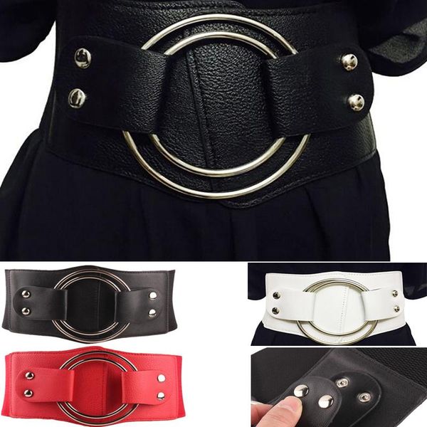 

belts vintage wide waist elastic for women stretchy corset waistband hollow metal big ring women's belt exaggerate cummerbund, Black;brown