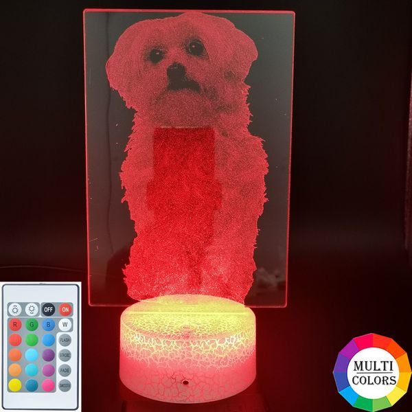 

pet dog night light led projector 3d table lamp maltese nightlight bluetooth base kids gift app control l room decoration