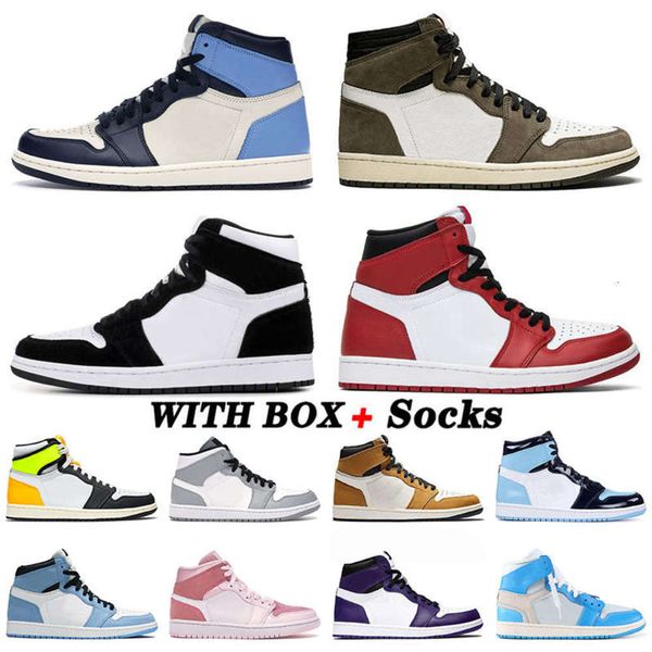 

1 1s with box basketball shoes mens women high obsidian unc patent chicago twist cacuts jack white volt gold trainers sneakers 36-46, Black