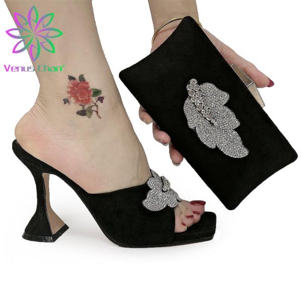 

dress shoes latest slippers african and bags set black color nigerian matching decorate with rhinestone for wedding