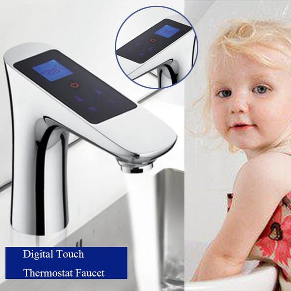 

bathroom sink faucets jmkws deck mounted lcd digital display basin faucet touch screen thermostatic single tap chrome brass washbasin