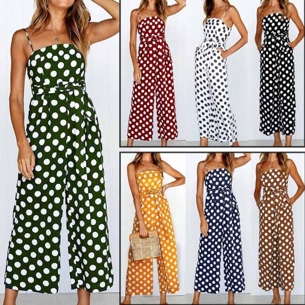 

womens strappy holiday playsuit ladies jumpsuit beach dot printed wide leg for summer -opk women's jumpsuits & rompers, Black;white