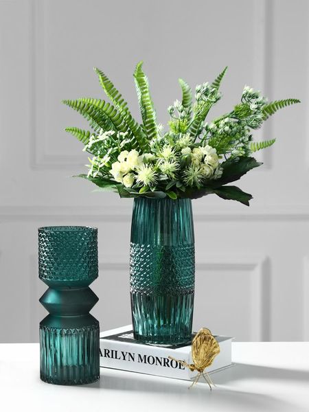 

vases american glass vase decoration living room tv cabinet water culture flower arrangement small relief blue