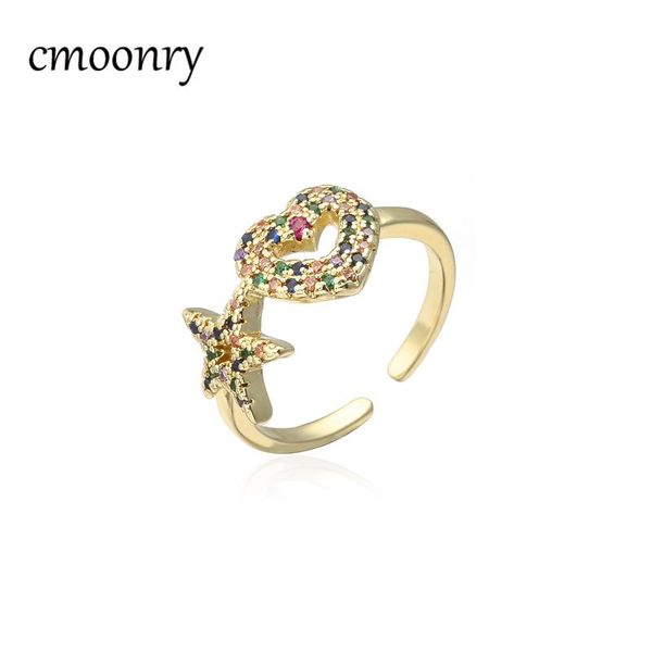 

wedding rings cmoonry fashion gold color colourful cz ring for women star heart design female engagement jewelry promise gift, Slivery;golden