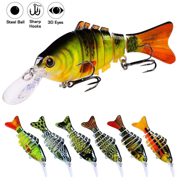 

9pcs new 7 sections fishing lure 11.2cm-4.4inch-0.497oz-14.09g artificial bait swimbait hard hait 6# black high carbon steel treble hook