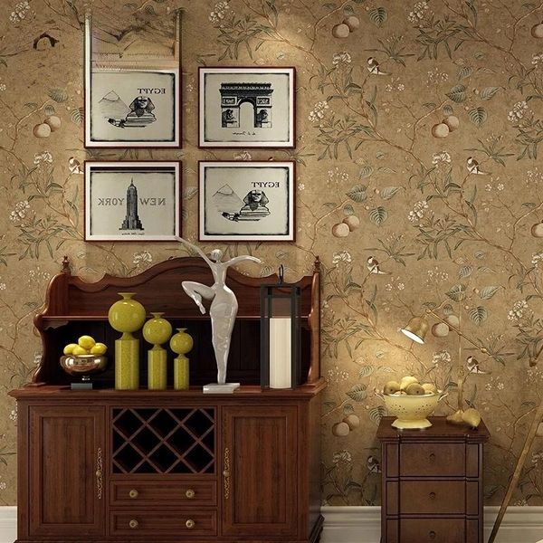 

wallpapers american flower and bird apple tree non-woven bedroom living room ab study wallpaper country retro nostalgic