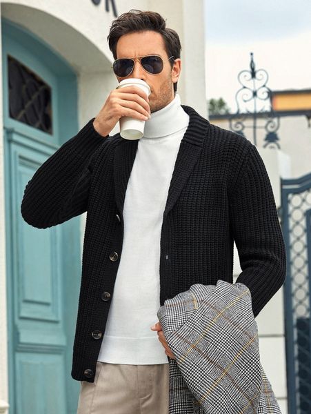 

men shawl collar button front cardigan k6kk#, White;black