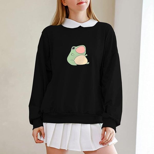 

women's hoodies & sweatshirts women kawaii pullovers 2021 autumn winter oversized casual frogs print loose streetwear long sleeve femin, Black
