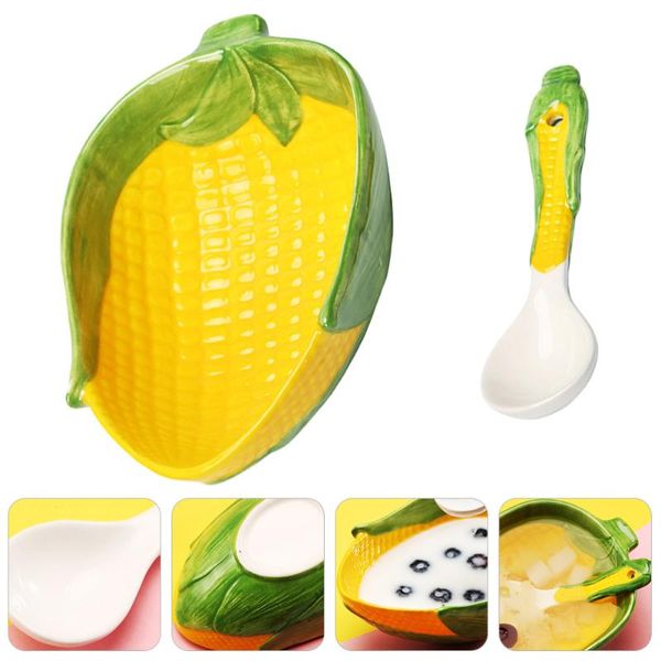 

set lovely salad dishes cartoon corn shaped plates with spoon for kids bowls