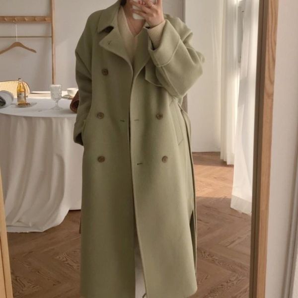 

women's wool & blends elegant thicken warm loose women woolen coats 2021 autumn winter full sleeve double breasted overcoat femme fashi, Black